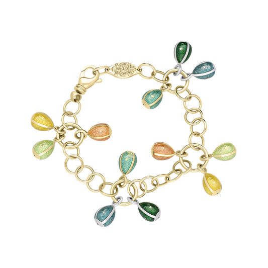 FVictor Mayer 18ct Yellow Gold Multicolour Enamel Egg Charm Bracelet