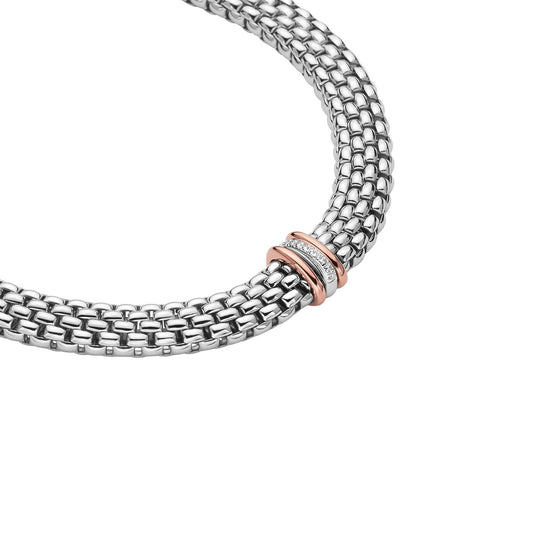 FP Panorama 18ct White Gold .8ct Diamond Rose Gold Rondelle Necklace