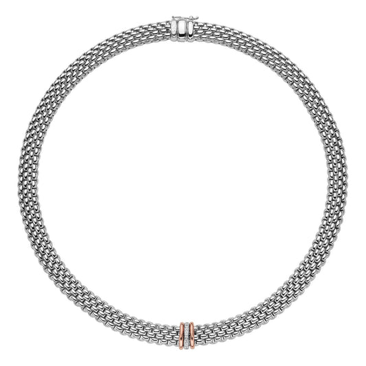 FP Panorama 18ct White Gold .8ct Diamond Rose Gold Rondelle Necklace