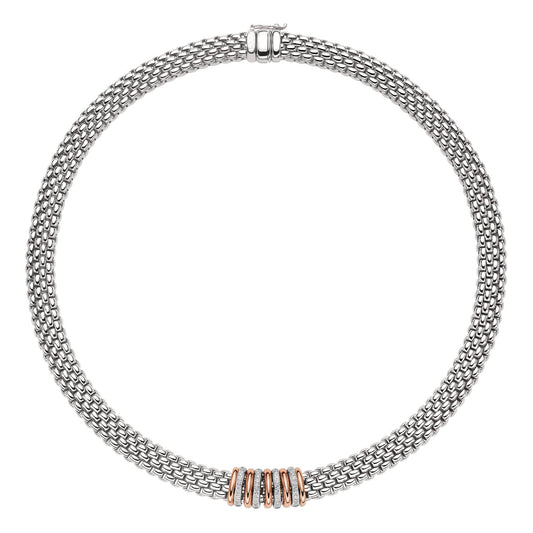 FP Panorama 18ct White Gold .3ct Diamond Rose Gold Rondelle Necklace