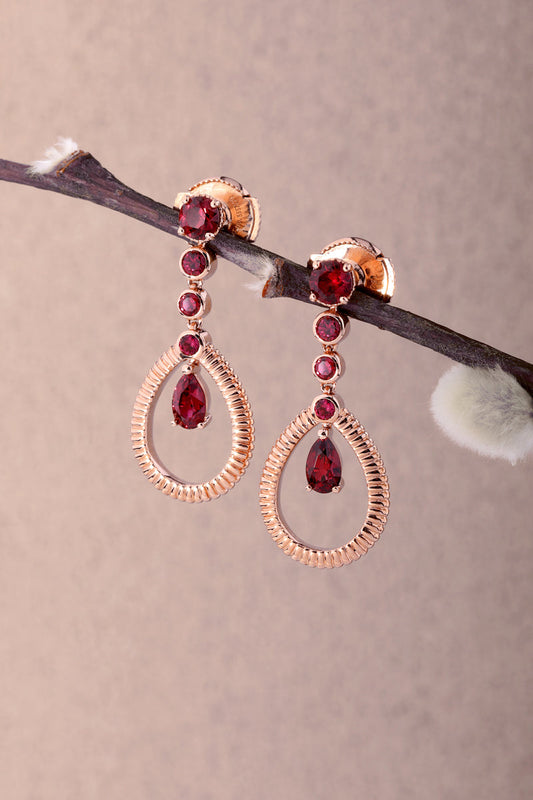 FColours of Love 18ct Rose Gold Ruby Fluted Teardrop Earrings