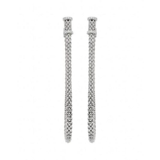 FP Flexit Essentials 18ct White Gold Diamond Long Mesh Chain Earrings